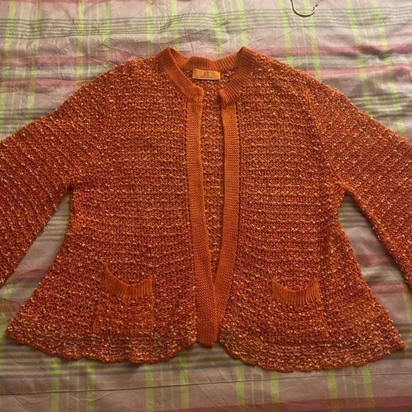 Swap Inside -Orange crochet open knit sweater cardigan size XL - Picture 5 of 13